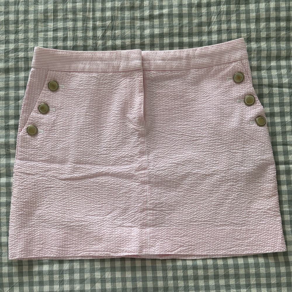 J. Crew Factory Pink Seersucker Mini Skirt with Button Details